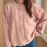 Natalya - Loose cable-knit round neck long sleeve cardigan