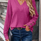 Tracee - Chic Ribbed Knit V-Neck Sweater