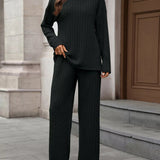 Dayanara - Elegant Ribbed Turtleneck Jumper and Trousers Set