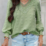Zailyn - Loose stylish jacquard embroidered V-neck long-sleeve blouse