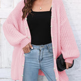 Eunike - Cozy loose knitted open front long sleeve cardigan