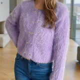 Zilena - Stylish warm heart button round neck cardigan