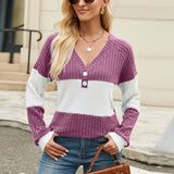 Cynthia - Chic Color-Block V-Neck Long Sleeve Blouse
