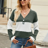 Cynthia - Chic Color-Block V-Neck Long Sleeve Blouse