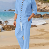 Men’s Beach Two Piece Set | Light Blue, Pants and Top