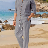 Men’s Beach Two Piece Set | Light Blue, Pants and Top