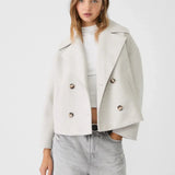 Women's Cropped Wool Coat | Double-Breasted, Wide Lapel