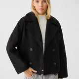 Women's Cropped Wool Coat | Double-Breasted, Wide Lapel