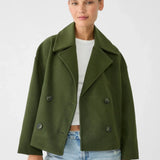 Women's Cropped Wool Coat | Double-Breasted, Wide Lapel