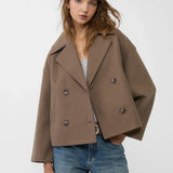 Women's Cropped Wool Coat | Double-Breasted, Wide Lapel