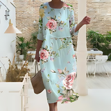 Women's Floral Summer Midi Dress | Beach, 3/4 Sleeve