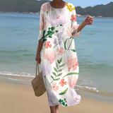 Women's Floral Summer Midi Dress | Beach, 3/4 Sleeve