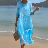 Women's Floral Summer Midi Dress | Beach, 3/4 Sleeve