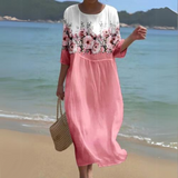 Women's Floral Summer Midi Dress | Beach, 3/4 Sleeve