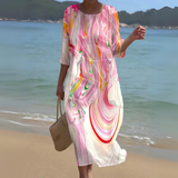 Women's Floral Summer Midi Dress | Beach, 3/4 Sleeve