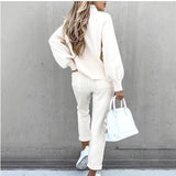 Women’s Knitted Lounge Set | Drawstring, Balloon Sleeves