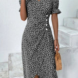 Women's Floral Summer Midi Dress | Puff Sleeve, Wrap Style