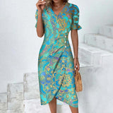 Women's Floral Summer Midi Dress | Puff Sleeve, Wrap Style