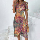 Women's Floral Summer Midi Dress | Puff Sleeve, Wrap Style