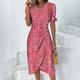 Women's Floral Summer Midi Dress | Puff Sleeve, Wrap Style
