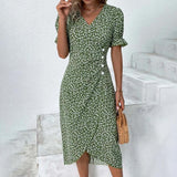 Women's Floral Summer Midi Dress | Puff Sleeve, Wrap Style