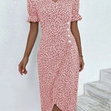 Women's Floral Summer Midi Dress | Puff Sleeve, Wrap Style