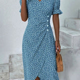 Women's Floral Summer Midi Dress | Puff Sleeve, Wrap Style