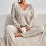 Women’s Knitted Lounge Set | Ribbed, Wide-Leg Trousers