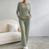 Women’s Knitted Lounge Set | Ribbed, Wide-Leg Trousers