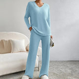 Women’s Knitted Lounge Set | Ribbed, Wide-Leg Trousers