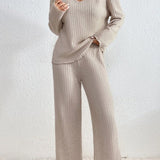 Women’s Knitted Lounge Set | Ribbed, Wide-Leg Trousers