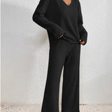 Women’s Knitted Lounge Set | Ribbed, Wide-Leg Trousers