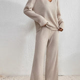 Women’s Knitted Lounge Set | Ribbed, Wide-Leg Trousers