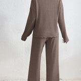 Women’s Knitted Lounge Set | Ribbed, Wide-Leg Trousers