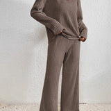 Women’s Knitted Lounge Set | Ribbed, Wide-Leg Trousers