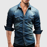 Men Vintage Denim Shirt | Long Sleeve, Casual