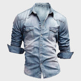 Men Vintage Denim Shirt | Long Sleeve, Casual