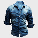 Men Vintage Denim Shirt | Long Sleeve, Casual