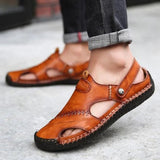 Men’s Summer Leather Sandals | Open-Toe, Hand-Stitched