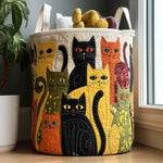 Quilted storage basket with colourful kittens artwork