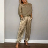 Women’s Satin Co Ord Set | Glossy, Cargo Trousers