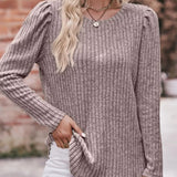 Levona - Chic ribbed knit puff sleeve sweatshirt