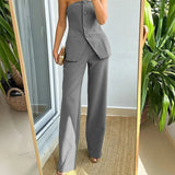 Tristyn - Elegant off-the-shoulder top and pencil trousers set with buttons