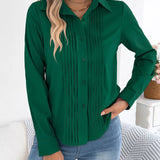 Quinasha - Elegant pleated front long sleeve blouse