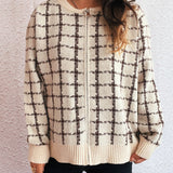 Veronique - Cozy plaid pattern zip-up cardigan
