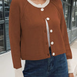 Eleanora - Contrast button-up long sleeve cropped cardigan