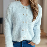 Zilena - Stylish warm heart button round neck cardigan