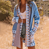 Rica - Elegant Long Knitted Cardigan with Geometric Print
