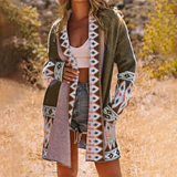 Rica - Elegant Long Knitted Cardigan with Geometric Print