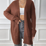 Kacy - Stylish ribbed knitted open front drop shoulder cardigan